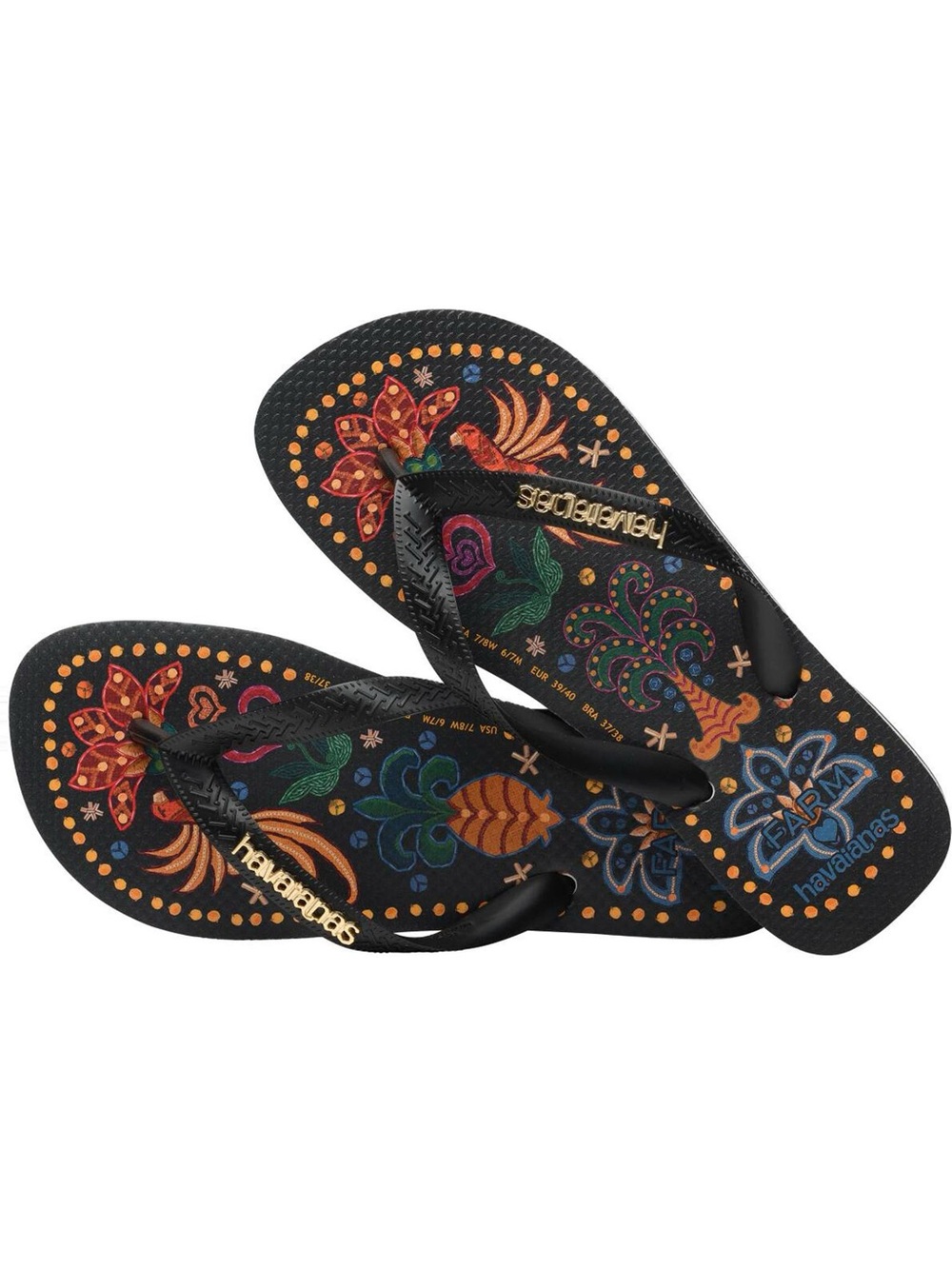 F.A.R.M Rio x Havaianas Flip Flops | Black Multi | 9/10